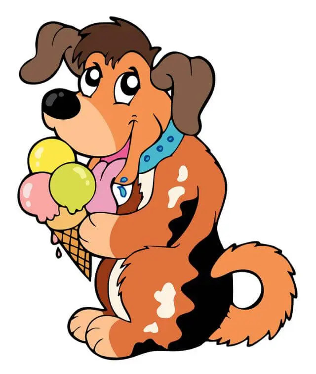 Cartoon Hund schleckt an einem Eis