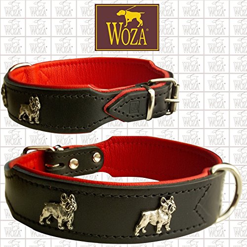 Leder-Halsband Für Französische Bulldogge – Mit Bully-Applikation, Verstellbar, Schwarz-rosa (3 Größen)
