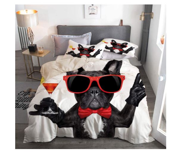 Bettwäsche-Set ,Französische Bulldogge mit Martini-Cocktail