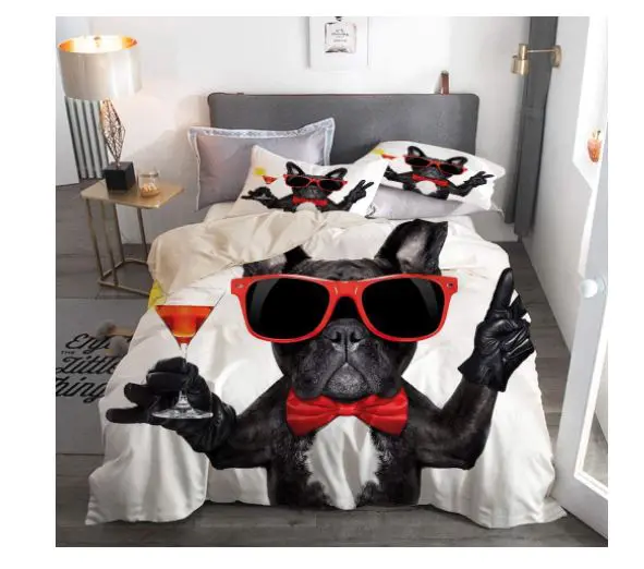 Bettwäsche-Set ,Französische Bulldogge mit Martini-Cocktail