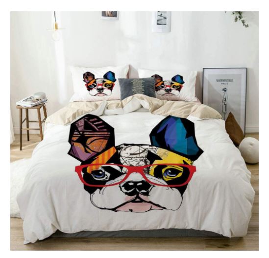 Bettwäsche-Set Porträt der französischen Bulldogge mit Brille